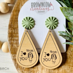 Mother's Day Gift, Mother's Day Earrings, Kids Drawing Earrings, Custom Engraved Kids Drawing, Engraved Earrings, Custom Kids Drawing Gift Ecobirch