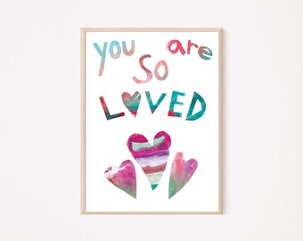 Babykamerprint You Are So Loved, decor met hartjes (digitale download)