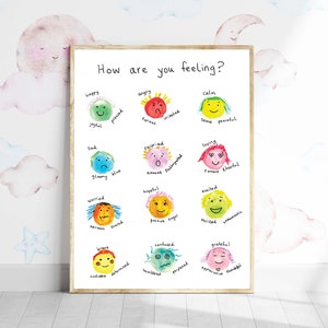 Feelings Poster, Feelings art, Feelings chart, Classroom decor, Nursery Wall Art, Mental Health, School Counsellor, Feelings Print