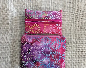 Florales Batik-Geldbörsen- und Taschentuchhalter-Set – 5,5" x 4" Münzgeldbörse und Taschentuchhalter mit Reißverschluss – Geschenkidee für Feiertage, Geburtstage, Freunde und Lehrer