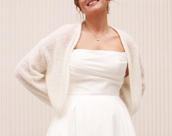 Wedding shrug, white cardigan, bridal  cover up, knit dressy cardigan, cropped cardigan sweater for dress, cocktail dress bolero shrug