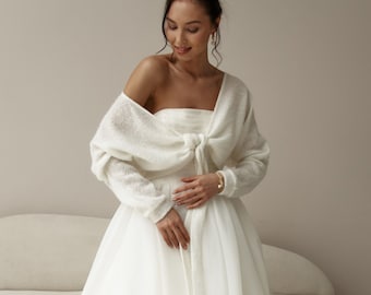 Cardigan da sposa, giacca in maglia per matrimonio, cappotto da sposa, top da sposa moderno, maglia avorio shrung, involucro da sposa, maglione di lana avorio, pullover bianco