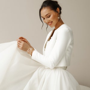 Wedding white bridal jacket. Premium warm dress topper for wedding dress Bridal cover up, Perfect wedding bolero for fall outdoor ceremony image 4