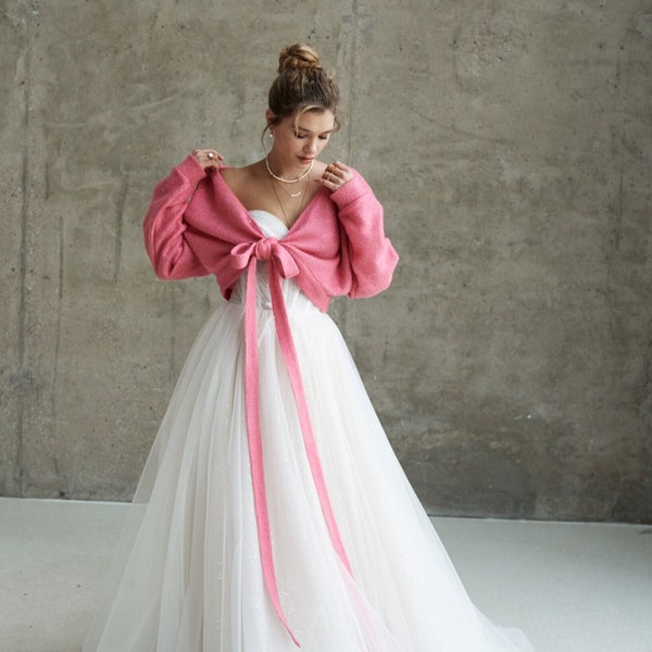 Pink bridal cardigan, Rose jacket for bride, ballet wrap, for weddıng guest, dressy cardigans for weddings, formal dress cover ups and wraps