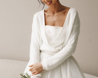 Wedding Cover Up: Knitted Evening Bridal Sweater for Modern Bride. Designer Crop Wool Long Sleeve Dressy Bolero for  Fall Wedding  Reception