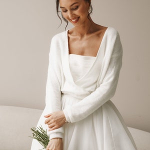 Wedding Cover Up: Knitted Evening Bridal Sweater for Modern Bride. Designer Crop Wool Long Sleeve Dressy Bolero for  Fall Wedding  Reception