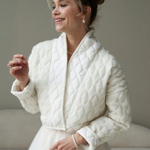 Quilted bridal jacket, wedding cover, reversible wool wedding jacket, warm bridal coat, quilted bridal cover, cover up bride, spring wedding image 2