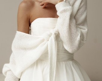 Cárdigan nupcial, chaqueta de punto para boda, abrigo nupcial, top nupcial moderno, bolero de punto color marfil, chal nupcial, suéter de lana color marfil, jersey blanco