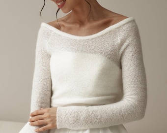 Bridal bolero, off-the-shoulder top for bride, bridal dress topper, offshoulder wedding shawl, wool top for autumn wedding, bridal topper