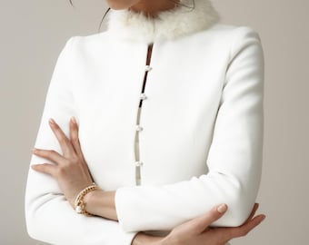 Chaqueta nupcial de invierno, abrigo para boda, chaqueta nupcial color marfil, abrigo para la novia, novia de invierno, abrigo de cachemir, abrigo de piel nupcial, abrigo blanco de lana