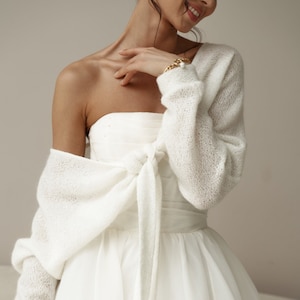 Bridal cardigan, knit jacket for wedding, bridal coat, modern bridal top, knit ivory shrung, Bridal wrap, wool ivory sweater, white pullover image 1