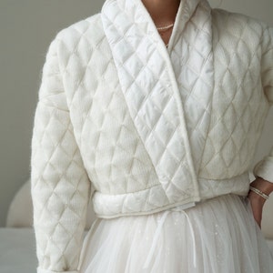 Quilted bridal jacket, wedding cover, reversible wool wedding jacket, warm bridal coat, quilted bridal cover, cover up bride, spring wedding image 9