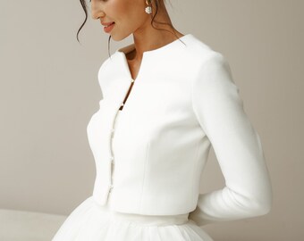 Bruiloft witte bruidsjas. Premium warme jurk-topper voor trouwjurk - Bruidsbedekking, perfecte bruiloftsbolero voor herfstbuitenceremonie