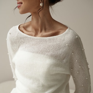Bridal Jacket, Bridal Sweater, Boho Bride, Knit sweater with pearl, Cover for birde, Bridal Coat with pearl, wool knit wrap, Ivory pullover