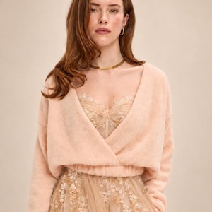 Suéter de novia, cárdigan color melocotón, top cruzado de boda, chaqueta de punto para novia, cubierta de boda