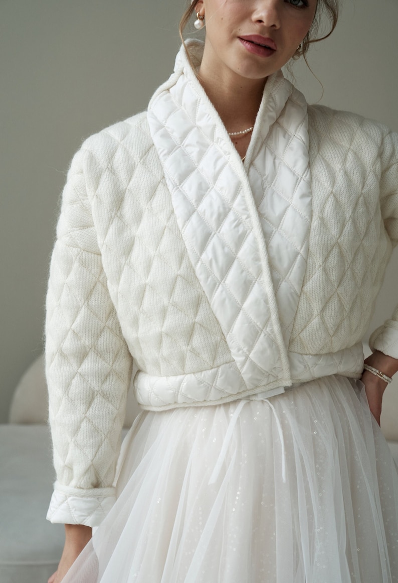 Quilted bridal jacket, wedding cover, reversible wool wedding jacket, warm bridal coat, quilted bridal cover, cover up bride, spring wedding image 9