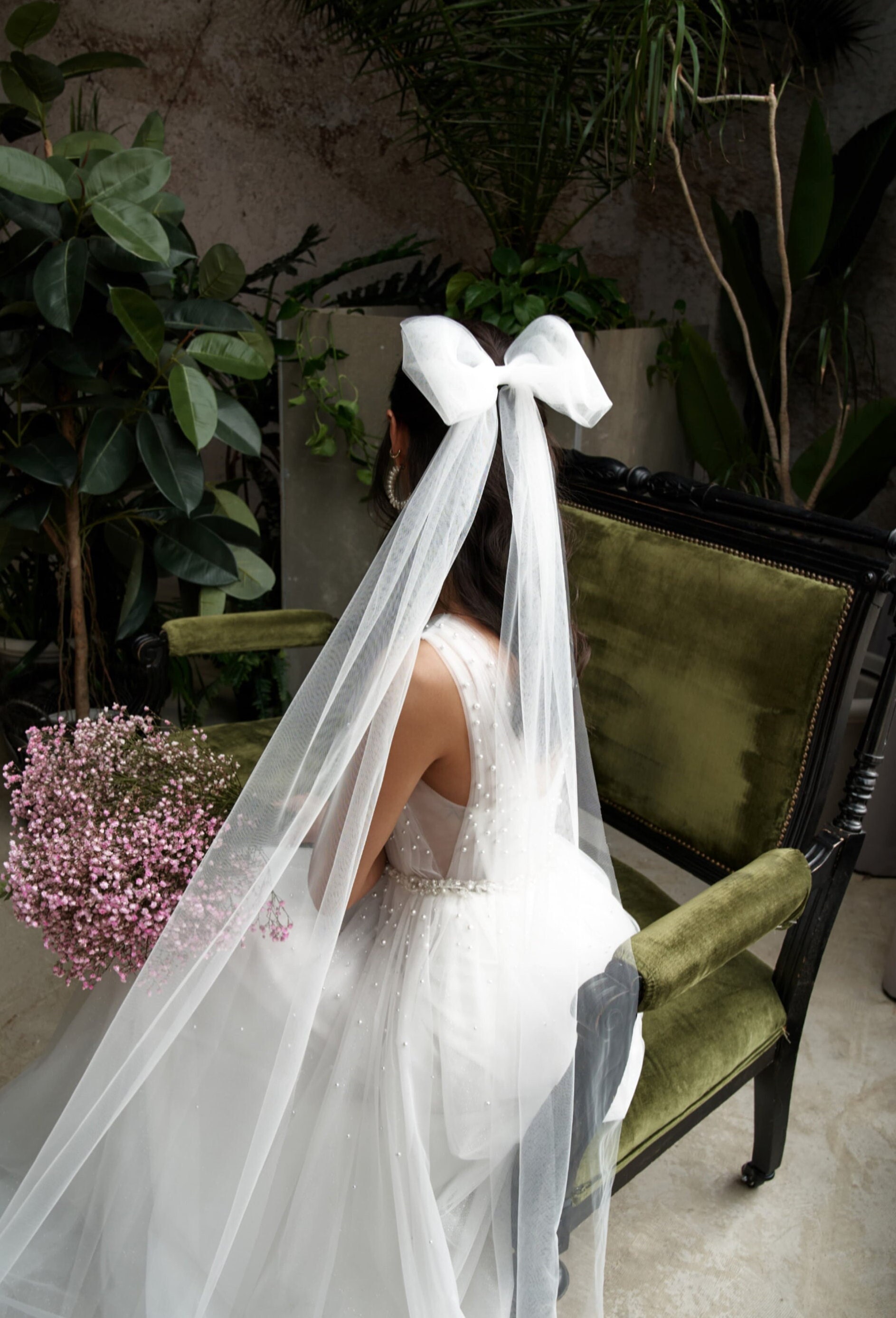Bridal Romantic Bow and Tulle Hair Veil ??✨ NWT Pearl Tulle Bridal Hair Bow: Elegant Wedding Hair Clip - Etsy main image 2