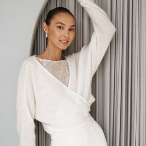 Elegant Cropped Knitted Warm Wedding Evening Cardigan: Bridal Wool Shrug and Shoulder Wrap. The Ultimate Bridesmaids Cover & Dressy Jacket Ivory