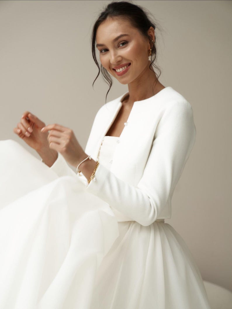 Bridal jacket, wedding coat, cashmere shrug for bride, cover up wedding dress, warm top formal dress, bridal bolero, cover up bride autumn image 2