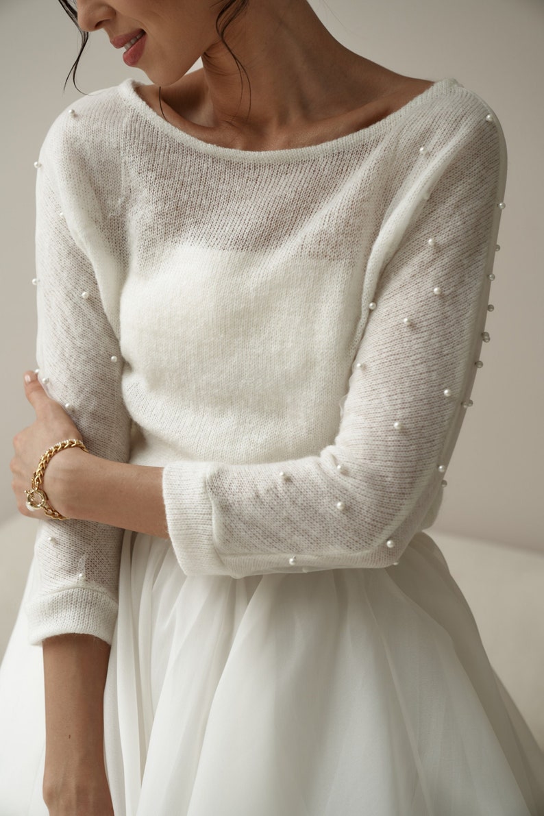 Bridal Jacket, Bridal Sweater, Boho Bride, Knit sweater with pearl, Cover for birde, Bridal Coat with pearl, wool knit wrap, Ivory pullover