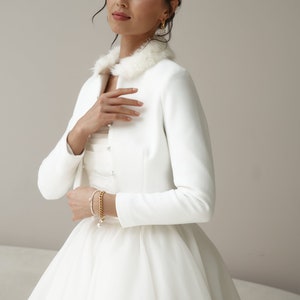 Winter bridal jacket, coat for wedding, ivory wedding jacket, cover for bride, winter bride, coat with cashmere, bridal fur, wool white coat image 9