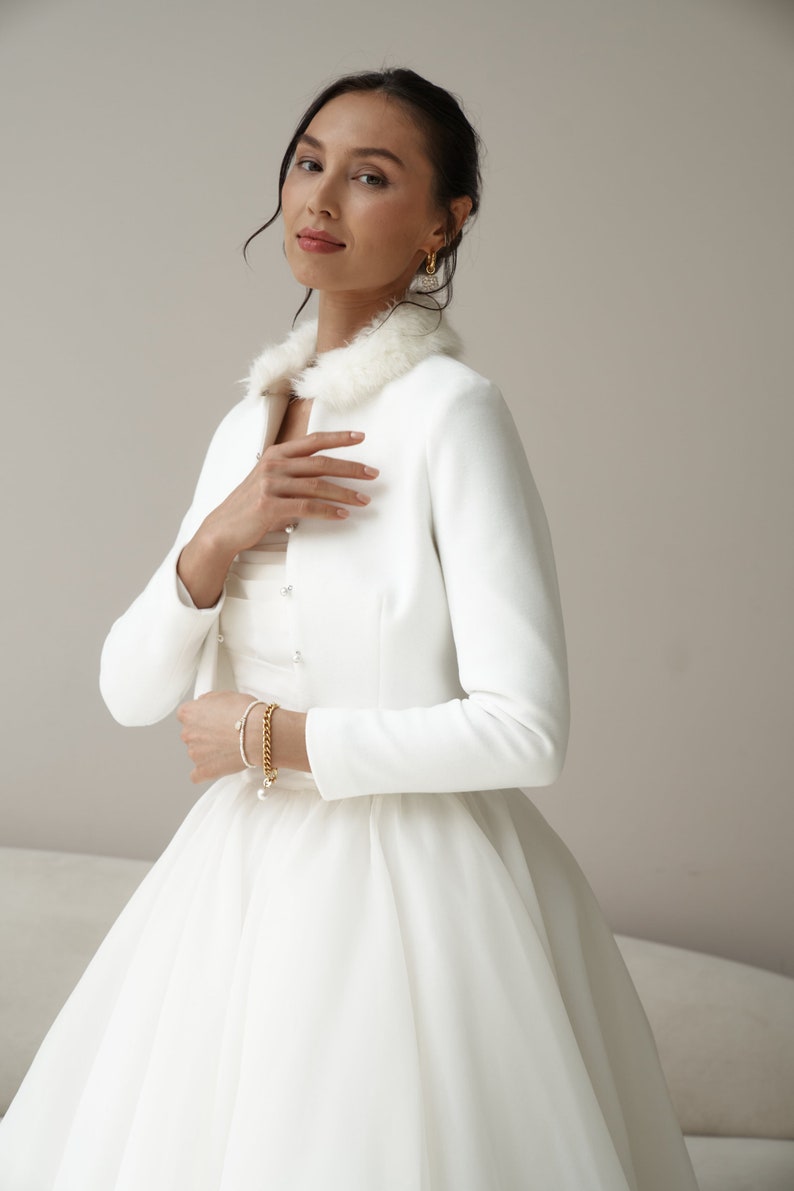 Winter bridal jacket, coat for wedding, ivory wedding jacket, cover for bride, winter bride, coat with cashmere, bridal fur, wool white coat image 9