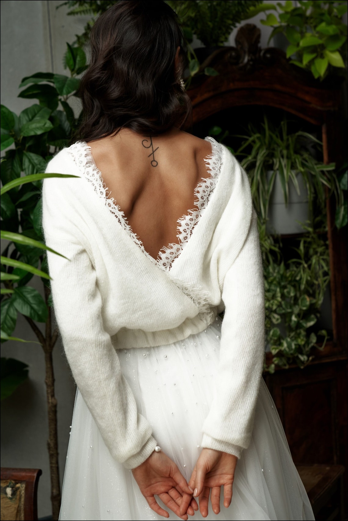 Wedding sweater knitted bridal jacket wool ivory image 1