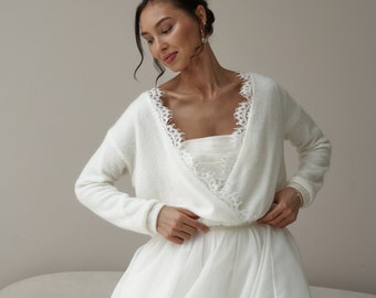 Suéter nupcial, top de boda de novia moderno, suéter Ivoy con encaje, suéter para vestido de novia, chaqueta de novia, abrigo para novia, novia separada