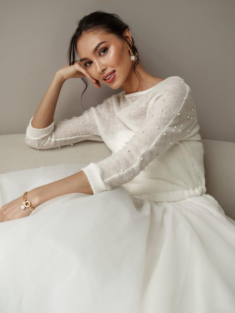 Wedding shrug sweater, bridal bolero cover up, gift for bride, bardot bridal top, boat neck cardigan, white cover up for gown, bridal sleeve