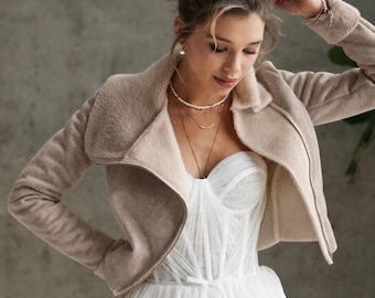 knee length dresses for ladies Ivory Faux Fur Bridal Jacket (Anna Ivy07) Small / Faux Rabbit Fur