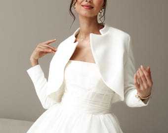 Bolero jacket white bridal cape winter wedding blazer bride ivory jacket for wedding dress minimalist stole wedding coat bridal shrug white