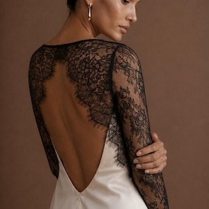 Wedding Lace Topper Bridal Overlay Top Wedding Dress Sleeves Cover Up For Bride Black