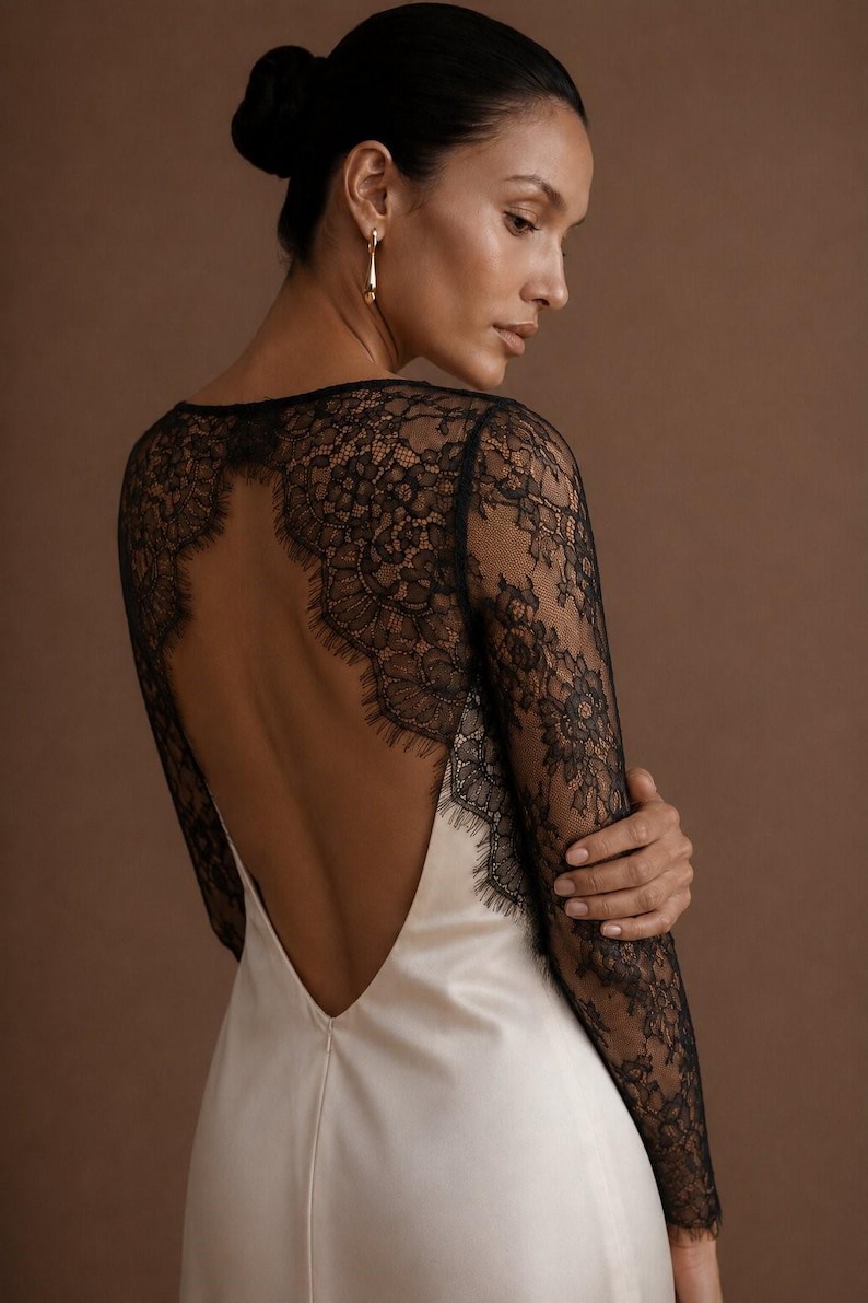 Wedding Lace Topper Bridal Overlay Top Wedding Dress Sleeves Cover Up For Bride Black