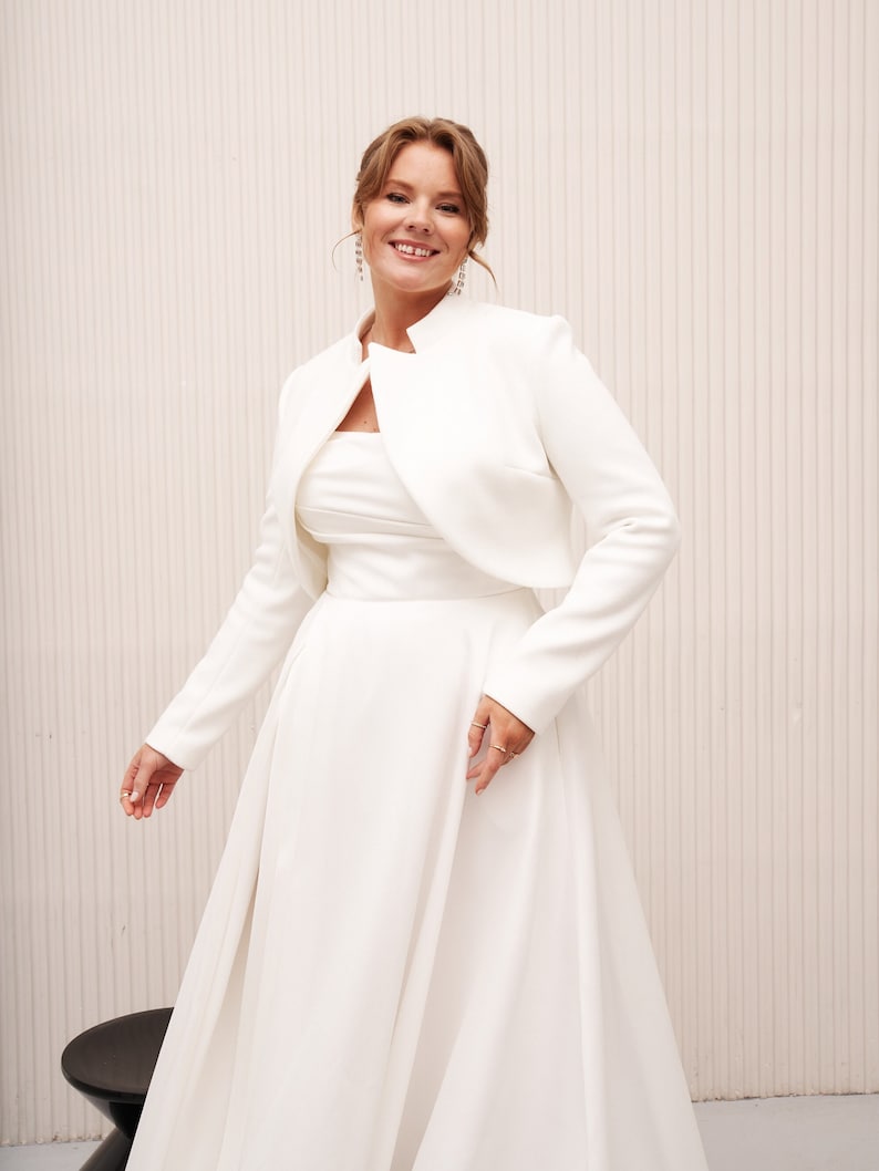 Jacket bride, bridal bolero jacket, wedding dress topper, white dress coat, wedding dress sleeves plus size, bolero for wedding gown. image 4