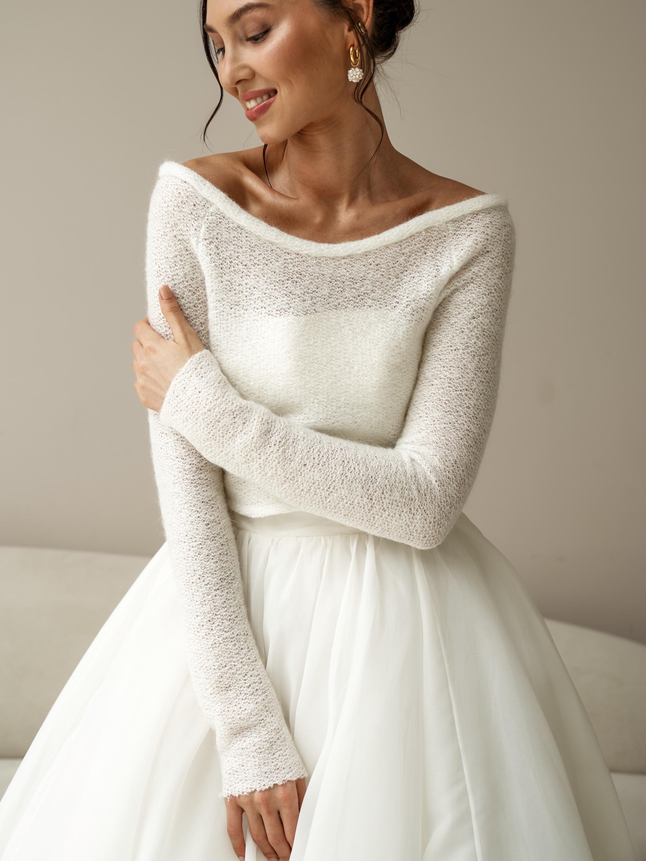 Bridal shrug bolero, wedding wool cover up, bride bolero, off shoulder wedding sweater, wedding shawl wrap, bridal jacket, wedding sleeves