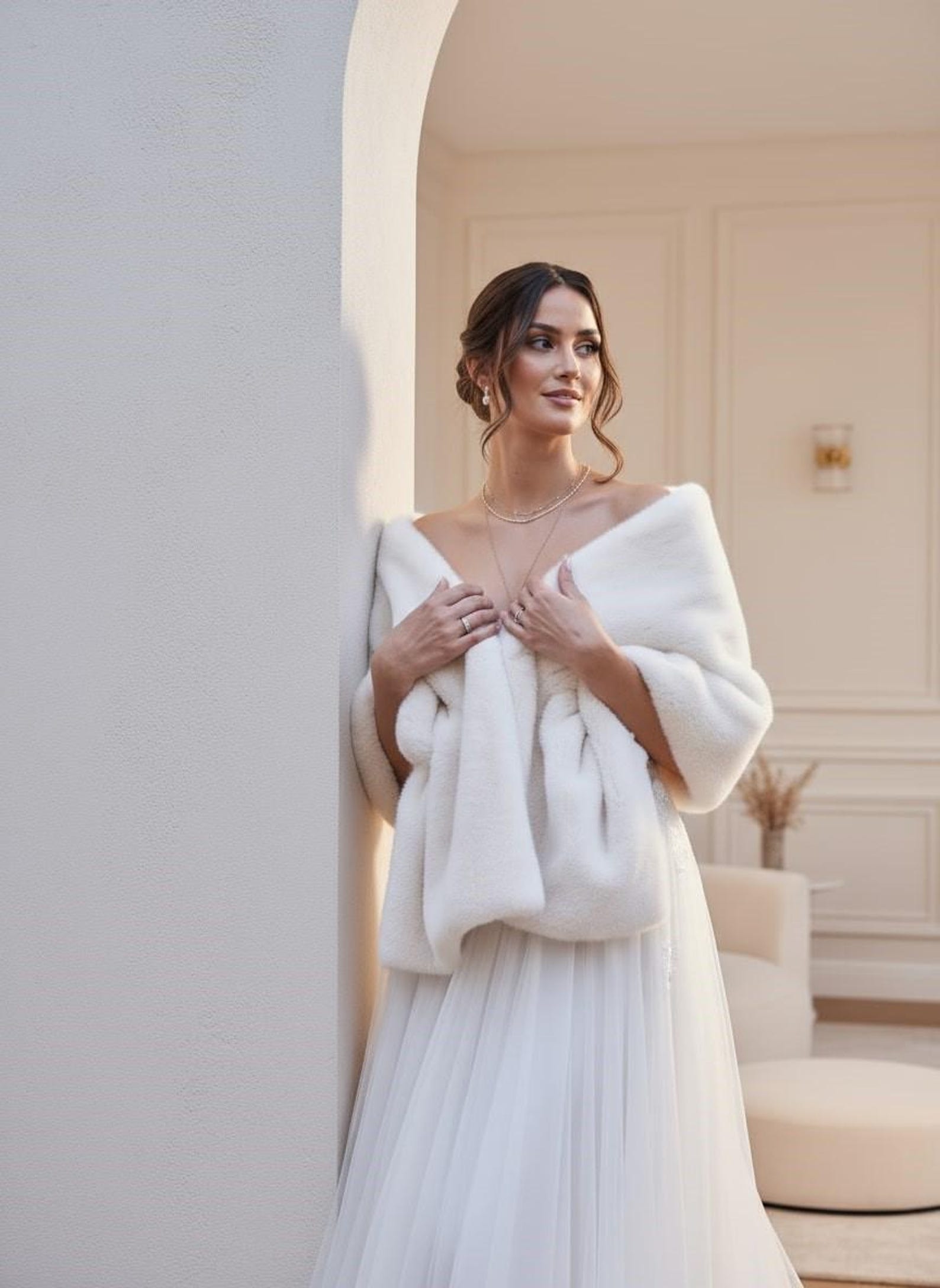 Fur Wedding Shawl Wedding Dress Cover up Bride Faux Fur