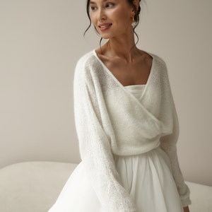 Bridal cardigan, knit jacket for wedding, bridal coat, modern bridal top, knit ivory shrung, Bridal wrap, wool ivory sweater, white pullover image 6