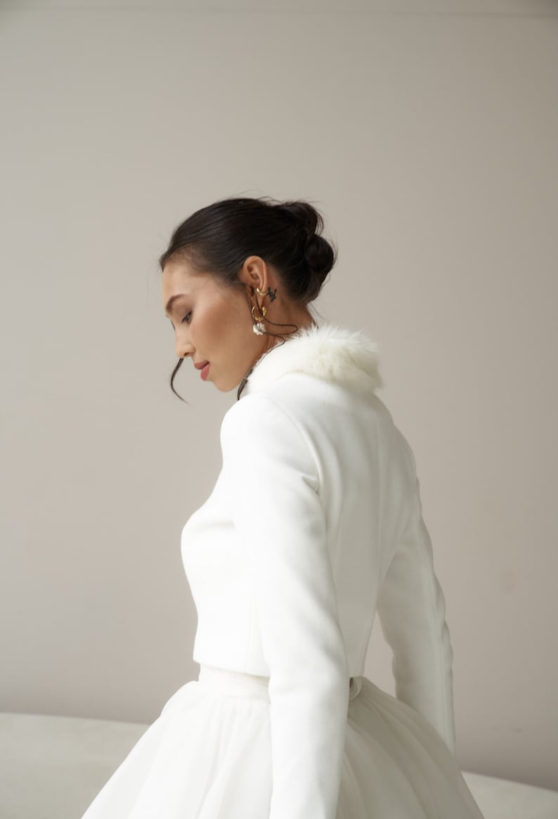 Winter bridal jacket, coat for wedding, ivory wedding jacket, cover for bride, winter bride, coat with cashmere, bridal fur, wool white coat image 7