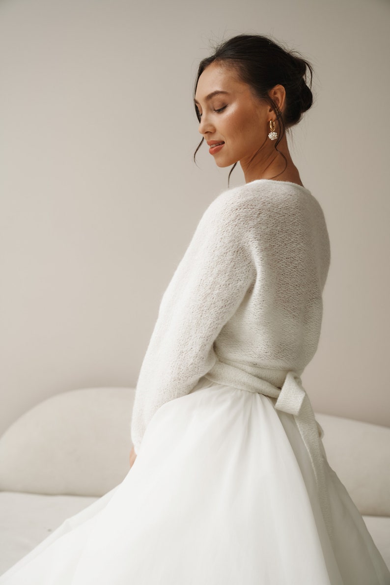 Elegant Cropped Knitted Warm Wedding Evening Cardigan: Bridal Wool Shrug and Shoulder Wrap. The Ultimate Bridesmaids Cover & Dressy Jacket image 8