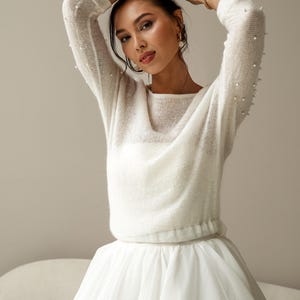 Wedding shrug sweater, bridal bolero cover up, gift for bride, bardot bridal top, boat neck cardigan, white cover up for gown, bridal sleeve