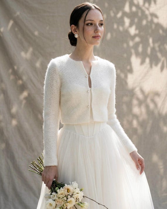 dress cover up formal jacket Mohair Wedding - Ivory Bridal Cropped SubCat:Dress