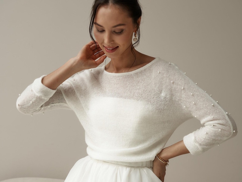 Bridal Jacket, Bridal Sweater, Boho Bride, Knit sweater with pearl, Cover for birde, Bridal Coat with pearl, wool knit wrap, Ivory pullover