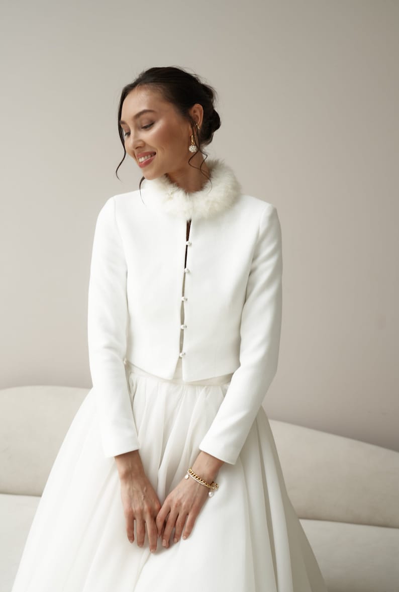 Winter bridal jacket, coat for wedding, ivory wedding jacket, cover for bride, winter bride, coat with cashmere, bridal fur, wool white coat image 3