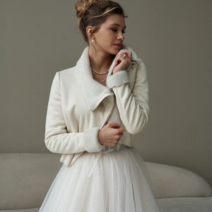 Wedding Jacket, Ivory Faux Fur Bridal Coat, Wedding Fur Stole, Fur Boho Bride Jacket, Outdoor wedding, Spring Wedding Idea, Modern Wedding image 3