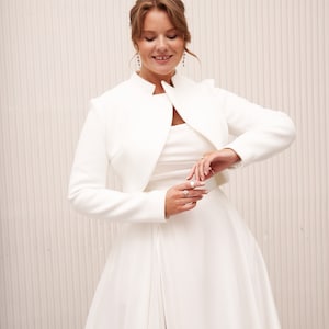 Jacket bride, bridal bolero jacket, wedding dress topper, white dress coat, wedding dress sleeves plus size, bolero for wedding gown. image 7