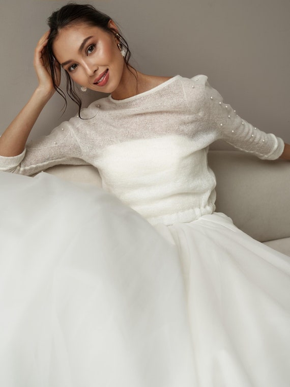 bardot wedding dress long sleeve Romantic Long Sleeve Off-the-Shoulder Column Wedding Dress