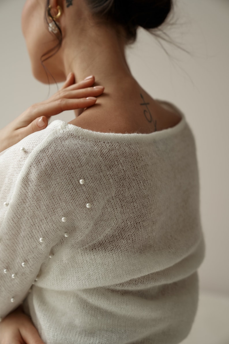 Bridal Jacket, Bridal Sweater, Boho Bride, Knit sweater with pearl, Cover for birde, Bridal Coat with pearl, wool knit wrap, Ivory pullover