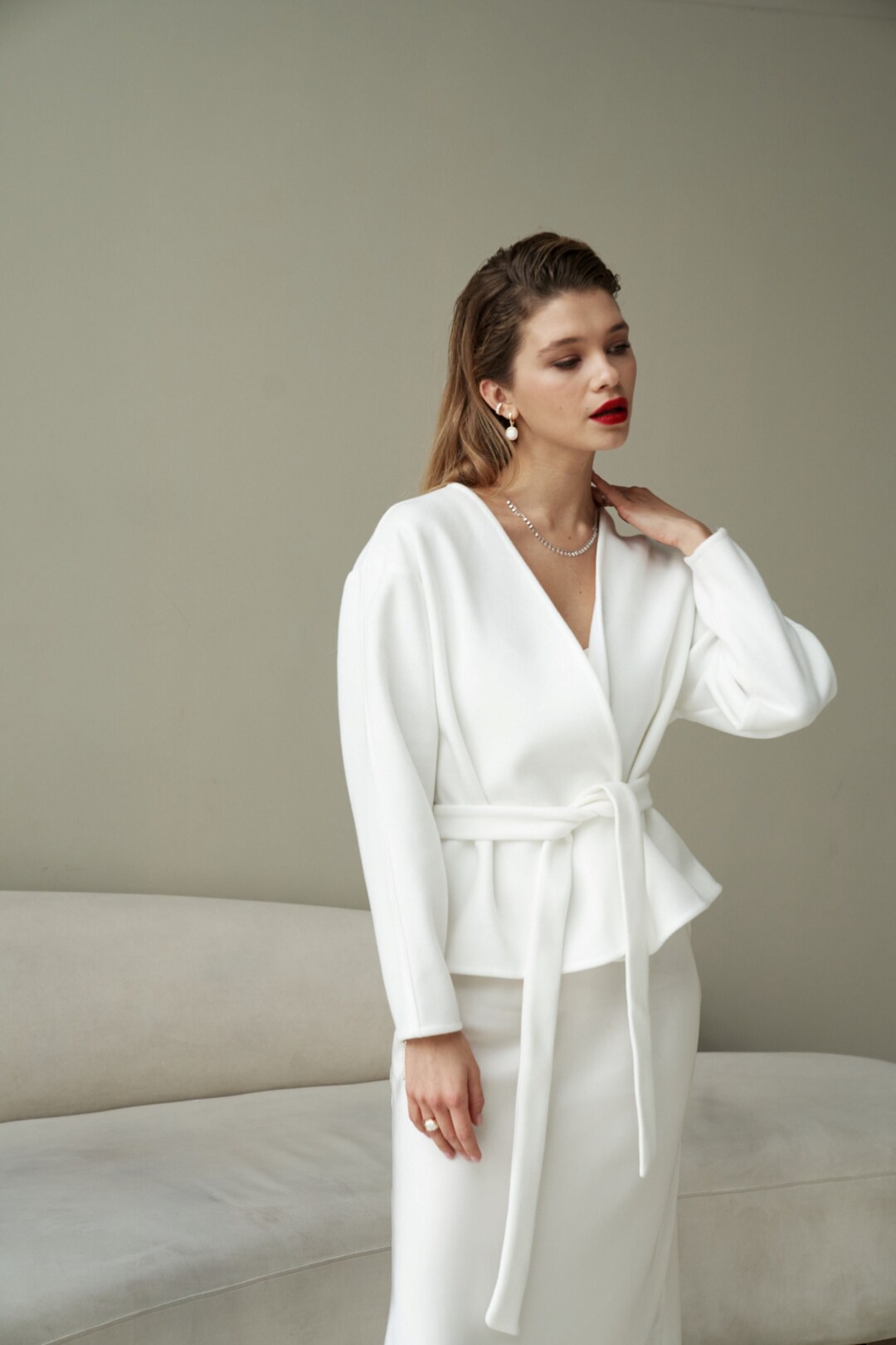 Bridal Ivory Jacket, Wedding Coat With Belt, Spring Wedding Jacket