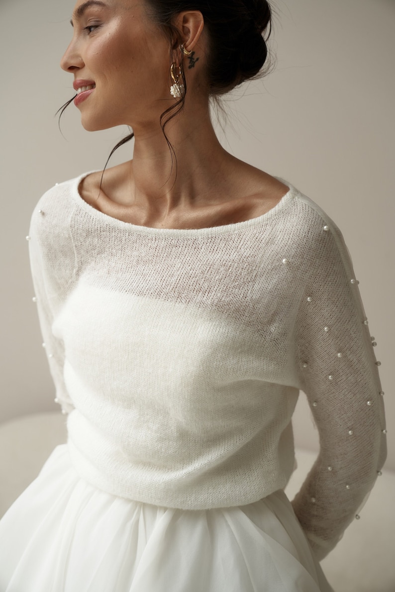 Bridal Jacket, Bridal Sweater, Boho Bride, Knit sweater with pearl, Cover for birde, Bridal Coat with pearl, wool knit wrap, Ivory pullover