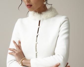 Chaqueta de novia de invierno, abrigo para boda, chaqueta de boda marfil, funda para novia, novia de invierno, abrigo con cachemira, piel de novia, abrigo blanco de lana